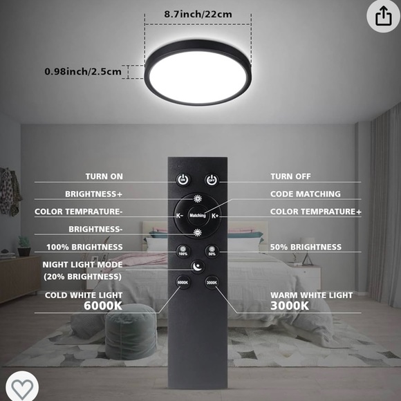 Round Dimmable LED Ceiling Light with Remote Control - Picture 8 of 8